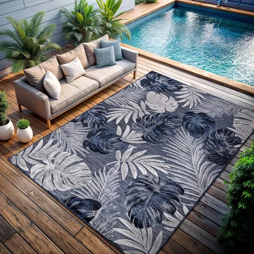 Miniatura 81 de CAMILSON Alfombra para Interiores y Exteriores, Alfombras de Área Azules 5x7 con Hojas Tropicales Botánicas para Patios Interiores y Exteriores