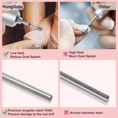 Miniatura 3 de Broca de uñas de diamante de 3/32 pulgadas, broca profesional de forma cilíndrica plana para uñas de gel acrílico, manicura seca, pedicura
