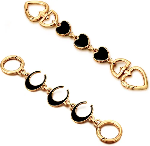 Miniatura 21 de 2 unidades extensoras de bolsa de cadena de corazón y luna, extensores de correa para bolso, cadena de oro, correa de repuesto para monedero