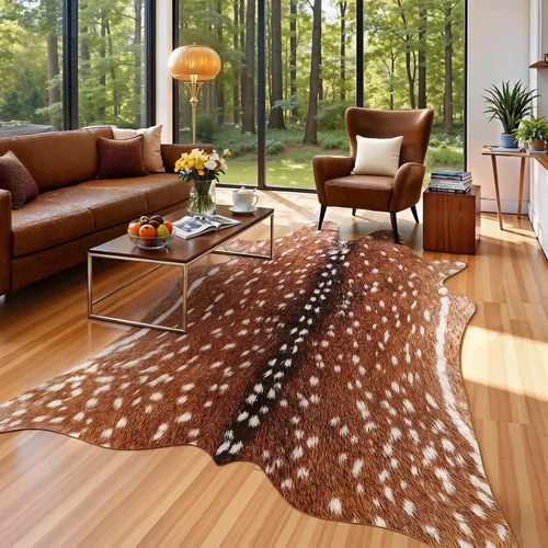 Miniatura 22 de Alfombra de piel de vaca sintética AROGAN, alfombra premium con estampado de vaca para decoración occidental boho, piel de vaca para dormitorio