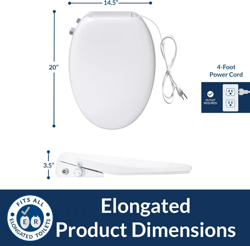 Miniatura 4 de Bio Bidet BB500 Asiento de Bidé Eléctrico Calentado con Lavado de Agua Caliente, Luz Nocturna, Diseño de Bajo Perfil, Alargado