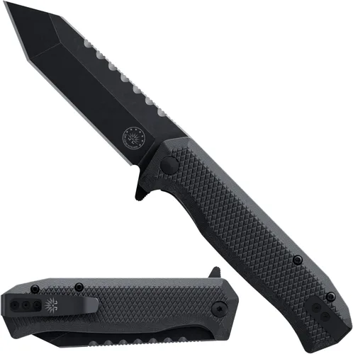 Off-Grid Knives - Viper V2 con hoja Tanto de acero 154CM, escalas Grippy G10, clip de transporte profundo izquierdo o derecho, rodamientos de bolas
