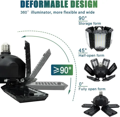 Miniatura 2 de Paquete de 2 Luces LED para Garaje, 160W 16000LM 6500K Luces de Garaje para Techo Bombilla LED con 6+1 Paneles Ajustables, Luz LED de Taller
