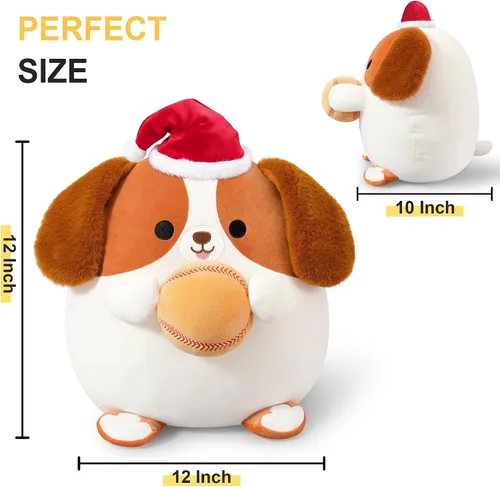 Miniatura 9 de Onsoyours Animal de Peluche Original de Perro Beagle Navideño con Gorro de Béisbol de Santa - Juguete de Peluche de Cachorro Deportivo Suave de 12