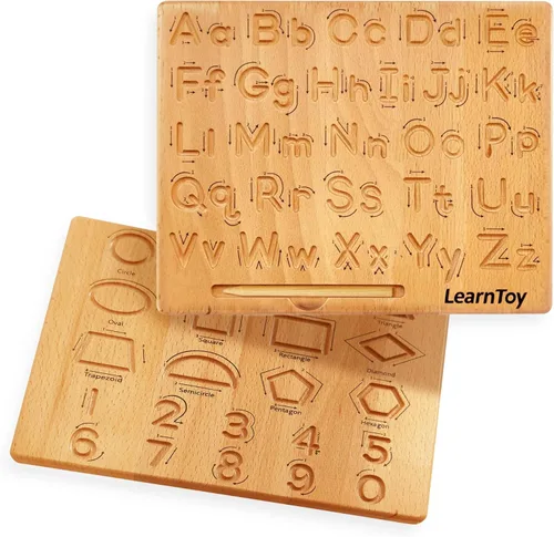 LearnToy Montessori - Tabla de trazado del alfabeto de madera, juguete educativo para niños, desarrollo de habilidades motoras finas, práctica de