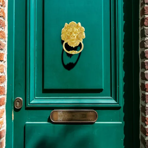 Miniatura 6 de MOLIGOU Aldaba de puerta con cabeza de león, aldaba decorativa para puerta delantera de 6 pulgadas, manija de anillo de puerta de león antiguo Dorado