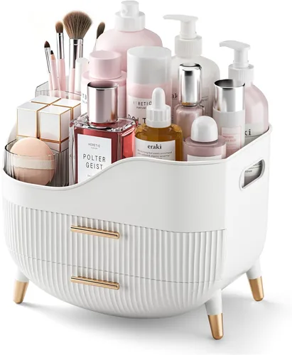Miniatura 7 de Pajiriona Organizador de maquillaje con cajones, organizador de cuidado de la piel para tocador, caja de almacenamiento con asa, vitrina grande