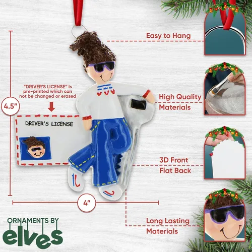 Miniatura 3 de Adorno personalizado para árbol de Navidad de niña con licencia de conducir 2024 - Personalización gratuita Licencia de conducir morena