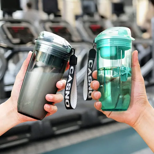 Miniatura 7 de Botella mezcladora de proteínas para gimnasio, botellas mezcladoras para mezclas de proteínas, taza agitadora Soylent con bola batidora, correa