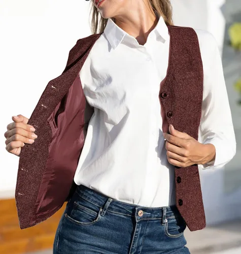 Miniatura 16 de KANCY KOLE Chaleco vintage para mujer, totalmente forrado, formal, de negocios, con botones, chaleco steampunk