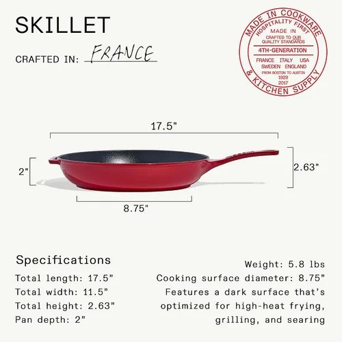 Miniatura 3 de Made In Utensilios de cocina - Sartén de hierro fundido esmaltado - Rojo - Retención de calor excepcional y durabilidad - Utensilios de cocina
