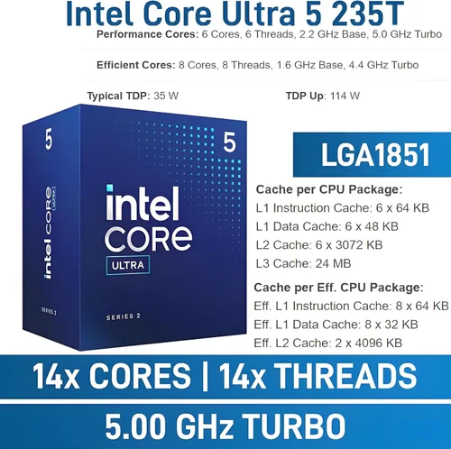 Miniatura 2 de Dell Pro Micro Plus Mini PC (Próxima Generación OptiPlex 7000 MFF), Computadora de Escritorio de Negocios AI PC, Intel 14-Core Ultra 5 235T