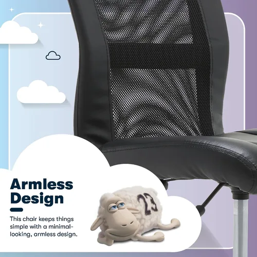 Miniatura 6 de Silla de escritorio Serta Essential sin brazos, sillas pequeñas de escritorio con ruedas, respaldo de malla transpirable y cuero sintético, asiento