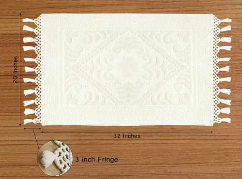 Miniatura 3 de COTTON CRAFT Alfombra tejida de área, paquete de 2 alfombras de algodón con textura jacquard, alfombra rústica bohemia con flecos, lavable a