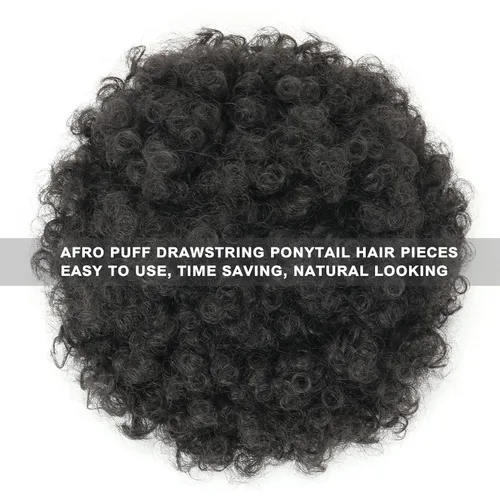 Miniatura 7 de THEMIS HAIR Cola de caballo afro con cordón para mujeres negras, moño corto de cola de caballo con cordón alto para cabello natural corto, 1b