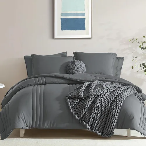 Miniatura 24 de Monbix - Juego de edredón tamaño King de 7 piezas, ropa de cama en una bolsa, juego de edredón para todas las estaciones con edredón, sábanas, Azul