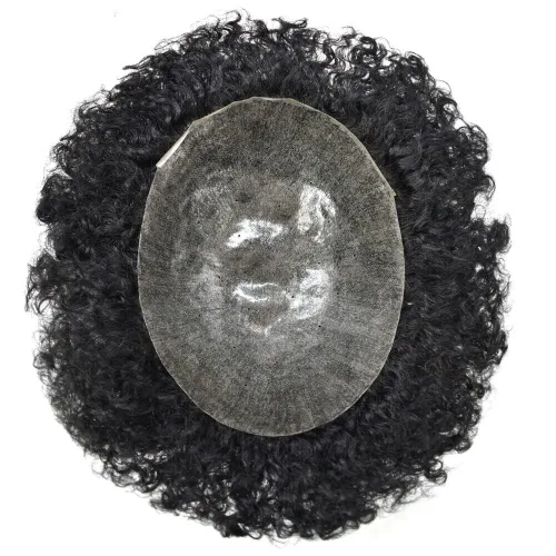 Miniatura 4 de Afro Toupee para hombres negros, rizado brasileño, pieza de cabello humano afroamericano afro ondulado para hombres, extensiones de pelo de piel