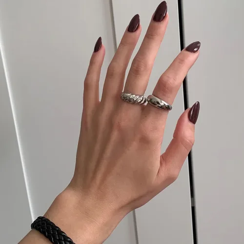 Miniatura 2 de THUNARAZ Juego de 2 anillos de cúpula gruesa para mujer, anillo trenzado minimalista y plateado, anillo apilable, anillo grueso de acero inoxidable