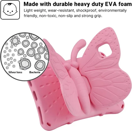 Miniatura 14 de FW Fire 7 - Funda para tablet para niños, Amazon Fire 7 2022, funda de mariposa con luz de atril, EVA, protección contra caídas, resistente, a