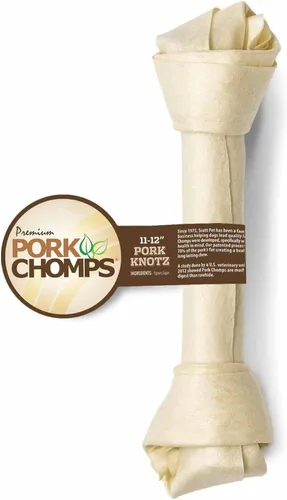 Miniatura 7 de Pork Chomps Masticable para perros de piel de cerdo al horno, nudo de 11 pulgadas, 1 unidad