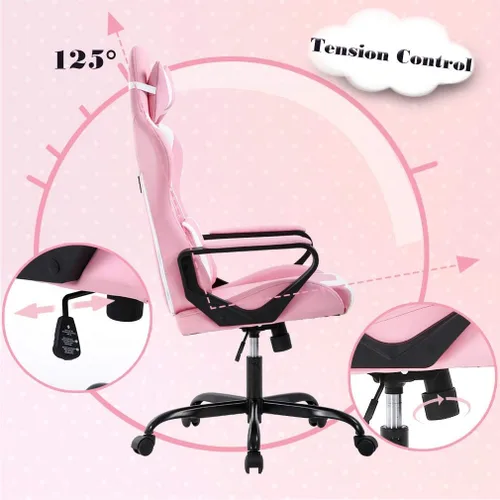 Miniatura 3 de HHS Silla rosa para videojuegos, silla de escritorio para computadora de masaje, sillas de videojuegos, silla ergonómica de carreras con soporte