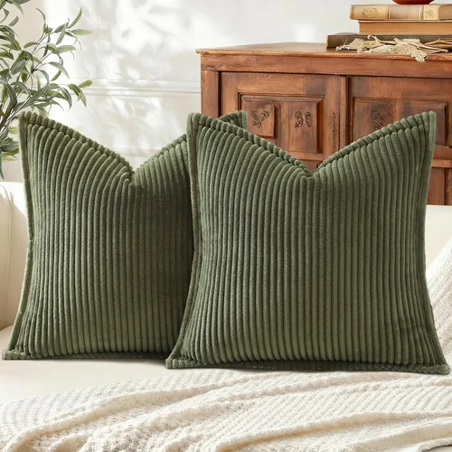 Miniatura 17 de Mecatny Juego de 2 fundas de almohada de pana de 16 x 16 pulgadas, fundas decorativas neutrales suaves de estilo bohemio para sofá y sala de estar