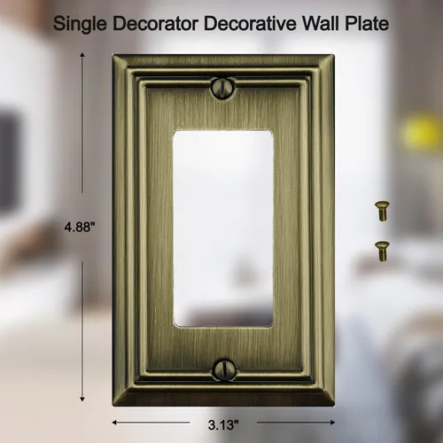 Miniatura 2 de OKAWYC Cubierta de Interruptor de Luz Decorativa Individual Placa de Pared Metálica Adler, Paquete de 4 Latón Antiguo 1 Gang Rocker Individual