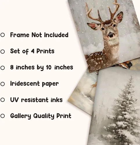 Miniatura 7 de LKETW Póster vintage de impresiones navideñas de invierno sin marco, juego de 4 unidades de 8x10 pulgadas, decoración de pared rústica de Papá Noel