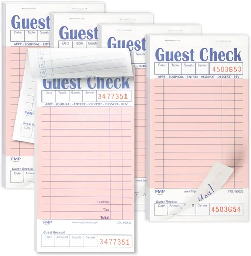 Miniatura 10 de FMP Brands Libros de cheques de invitados para servidores, papel de bloc de notas de servidor, total de 500 hojas (10 blocs), azul con recibo
