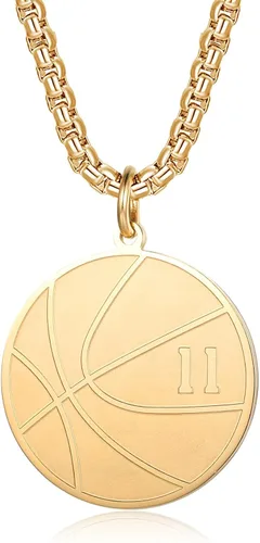 Susook Collar con números de baloncesto para niños, colgante de baloncesto de acero inoxidable dorado, joyería deportiva, regalos para hombres