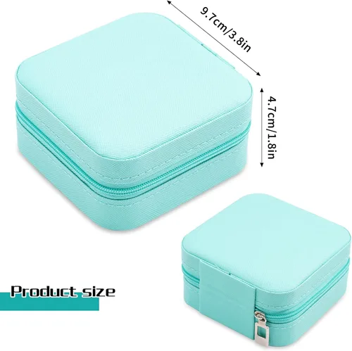 Miniatura 3 de Mini caja de joyería portátil de viaje de cuero organizador de anillos de joyería caja de regalo para niñas y mujeres 2 piezas azul