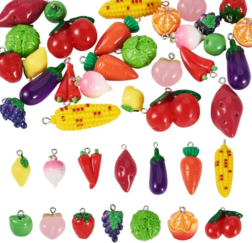 Miniatura 24 de Craftdady Colgantes colgantes de frutas, lindos colgantes de resina para alimentos, colgantes de manzana, naranja, piña, fresa, encantadores dijes