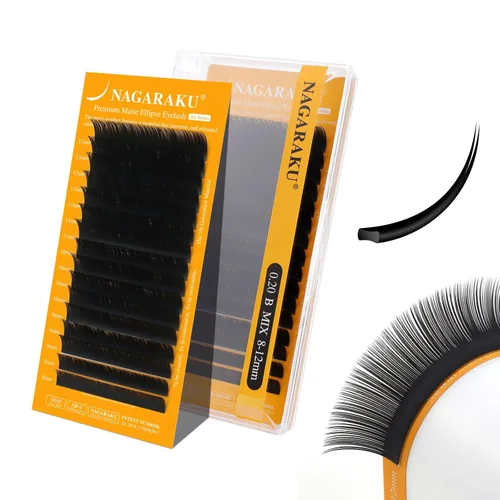 Miniatura 109 de NAGARAKU Extensiones de pestañas elipse con puntas abiertas planas, pestañas individuales de 0.006 in, rizo C, bandeja de mezcla de 0.315-0.591 in