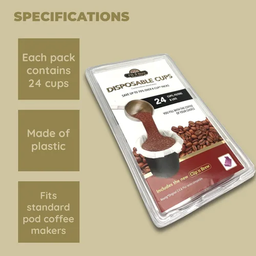 Miniatura 6 de Fill 'n Brew Tazas de café desechables individuales, compatibles con la mayoría de cafeteras de una sola porción, 24 tazas rellenables, filtros