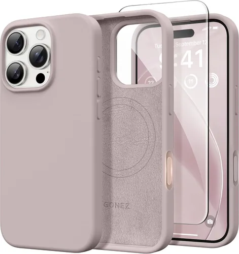 Miniatura 69 de GONEZ Funda de silicona para iPhone 14 Pro Max, compatible con MagSafe, con protector de pantalla + protector de lente de cámara, silicona líquida a