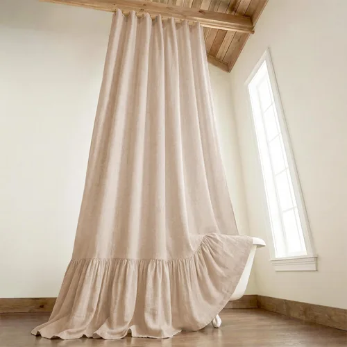 Cortina de estilo rústico con dobladillo y volantes, de lino para baño, tela natural rústica de estilo clásico, 72 x 96 pulgadas (ancho x largo),