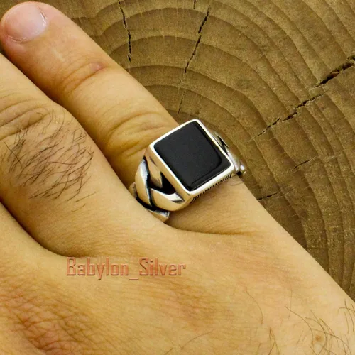 Miniatura 3 de Anillo de lujo de plata de ley 925 maciza auténtica, piedra de ónix negro