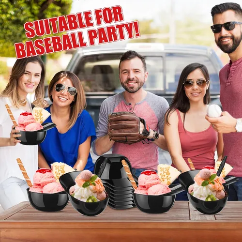 Miniatura 5 de Tanlade Juego de 100 cuencos para casco de béisbol con cucharas de 8 onzas, mini helado, postre y gorra de béisbol, cuencos de plástico para casco