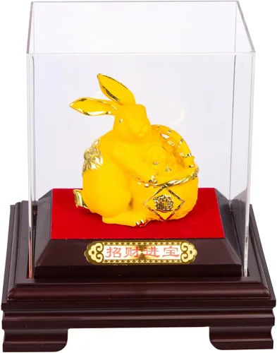 PRETYZOOM Estatua de conejo del zodiaco 2023 de resina dorada Feng Shui 2023 Oro chino Año del Conejo Decoración de mesa para el hogar Oficina