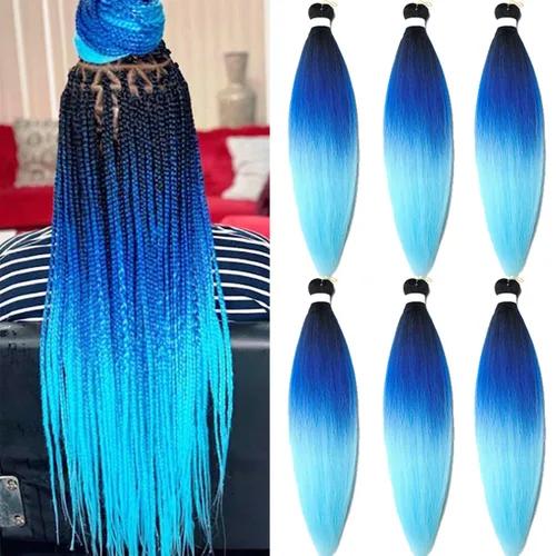 Miniatura 25 de Extensiones de cabello trenzado morado preestiradas, 20 pulgadas, 2 piezas de cabello sintético trenzado para niñas y mujeres, fiesta, disfraz