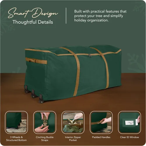 Miniatura 4 de Covermates Keepsakes - Bolsa enrollable con correa ajustable para árbol de Navidad – Almacenamiento navideño resistente de poliéster con ruedas