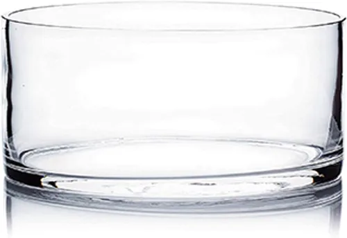 WGV - Jarrón cilíndrico, ancho abierto de 8 pulgadas, altura de 4 pulgadas, recipiente transparente estilo sartén plana, terrario para maceta,