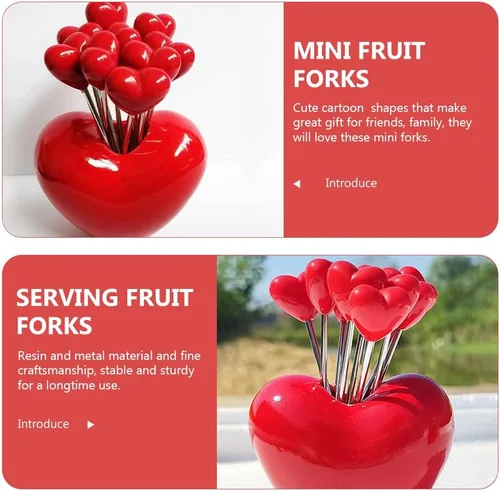 Miniatura 3 de 1 juego de tenedores de cóctel en forma de corazón tenedores de frutas palo decorativo palillo de alimentos con soporte para fiesta en el hogar