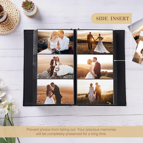 Miniatura 3 de potricher Álbum de fotos pequeño de 4 x 6 pulgadas, 300 fotos, cubierta de cuero, libro de fotos con 300 bolsillos horizontales para familia, boda