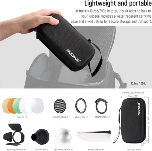 Miniatura 9 de NEEWER CRM2 Kit de accesorios magnéticos para flash de cabeza redonda, juego de difusor modificador de luz Speedlite compatible con Godox V1 y V100
