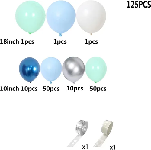 Miniatura 2 de Kit de guirnalda de globos de 125 piezas azul verde macarrón y globos azul metálico plateado para decoración de fiestas de cumpleaños, jubilación