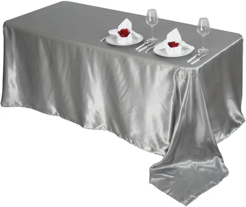 Miniatura 6 de Efavormart - Mantel rectangular de satén, 90 x 156 pulgadas, suave, oblongo, lavable, mantel decorativo de tela sedosa para bodas, fiestas, Plata