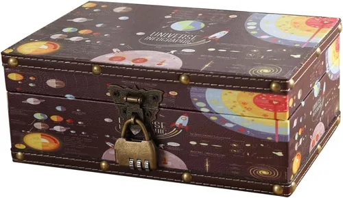 WANLIAN Cofre de madera y cuero con tapa y cerradura - Caja decorativa de joyería y recuerdos para niños, adolescentes, para cumpleaños, bodas, día