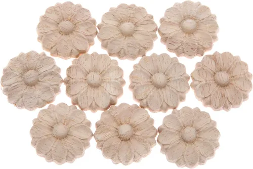 Miniatura 2 de MUXSAM Paquete de 10 rosetas de madera, apliques pequeños onlay, sin pintar, calcomanías redondas de tallado de flores para el hogar, armarios