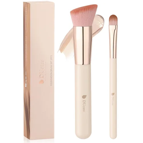 Miniatura 12 de DUcare Brocha para base y corrector, 2 unidades, bronceador de contorno, brocha Kabuki para cara, mezcla de líquidos sintéticos, herramientas